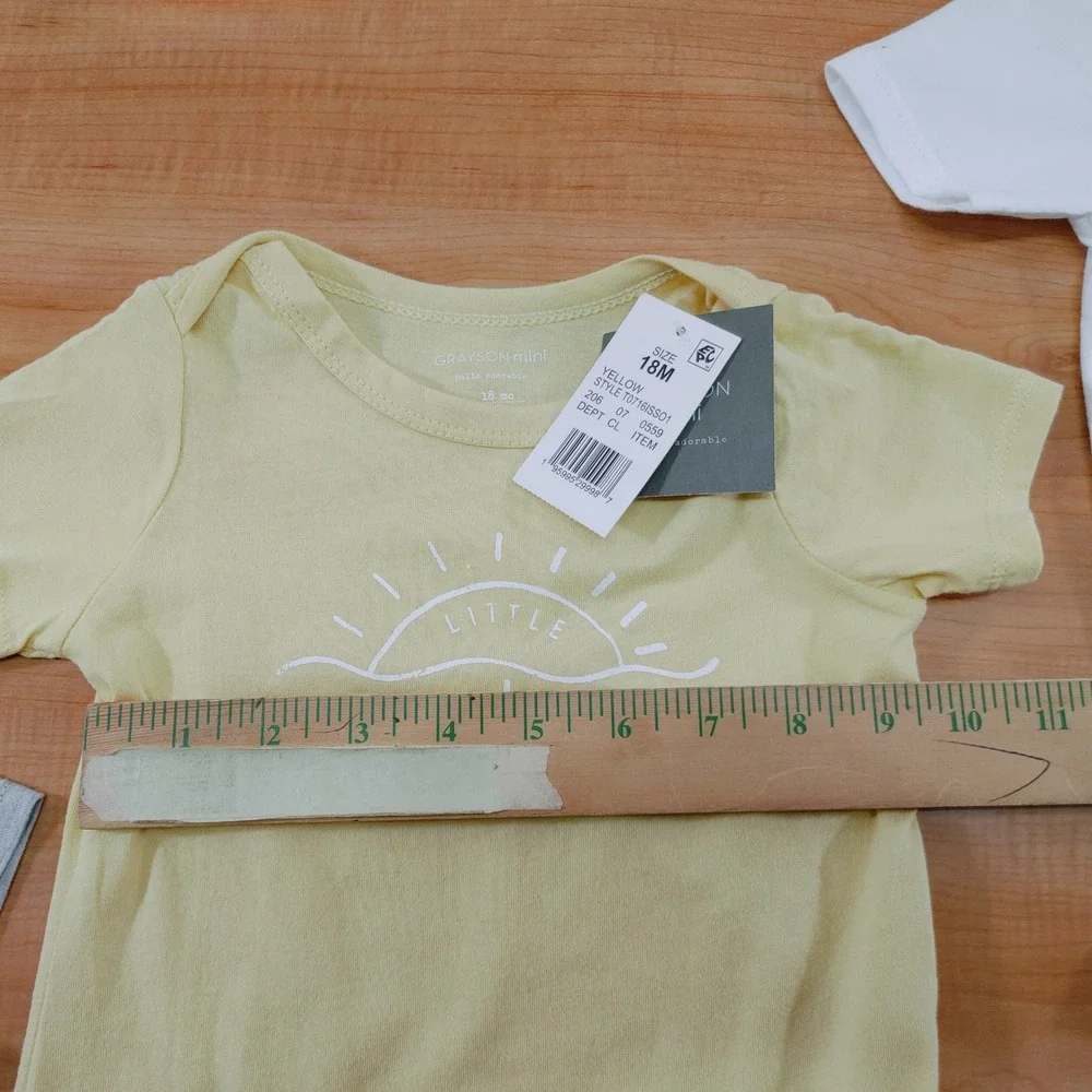 Grayson Mini Baby Bodysuit Bundle 3pc  Gray Yellow White 6-9M 18M 24M‎